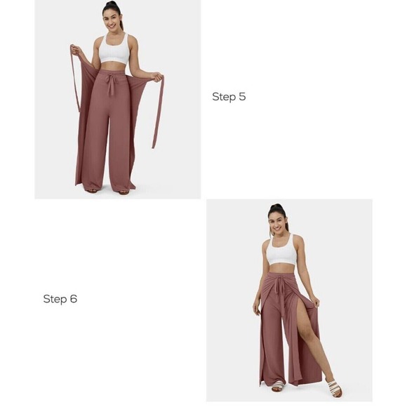 Halara 2 Ways To Wear Wrap Palazzo Pants / Cowl Neck Split Leg Jumpsuit Navy M - Picture 9 of 15